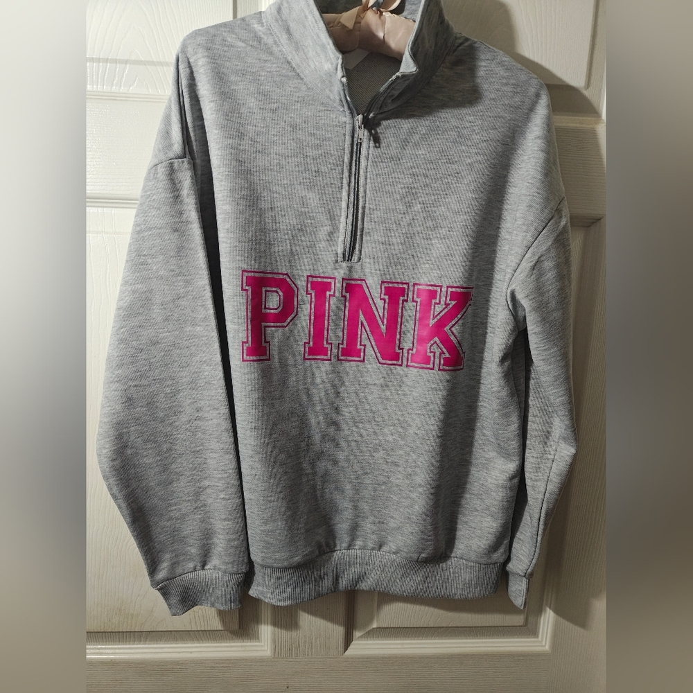 PINK Victoria Secret Gray Quarter-Zip Sweatshirt